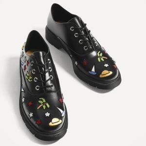 Rare Vintage Zara Summer Print Black Lace Up Oxford